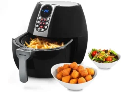 MEDION Heißluftfritteuse, Ca. 1500 Watt, Digitales Bedienfeld, Nutzinhalt Gesamt 4 Liter, Ölfreies Frittieren, 30 Min Timer, Überhitzungsschutz, MD17320 Schwarz -Küchen Profi 8852920155bfe584458e551f43e69f4c