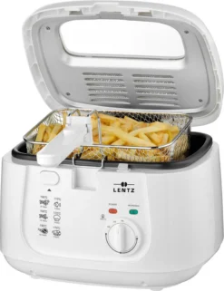 Fritteuse Mit 2,5 Liter | Temperatur Bis 190°C Stufenlos Einstellbar | Öl-Füllmenge: Max. 2,5 L | Deckel Mit Sichtfenster | Geruchs-Filter | Cool Touch | Fritöse Friteuse Weiß
