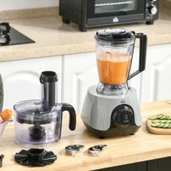 HOMCOM Küchenmaschine Mit 1L Schlüssel 1,25L Mixbehälter 4-Blatt-Messer Zum Schneiden, Zerkleinern, Verquirlen, Hacken, Mahlen, Mixen Und Mischen 3 Geschwindigkeitsstufen 650W -Küchen Profi 8c942b39bef19c62acac40b5bd186d99