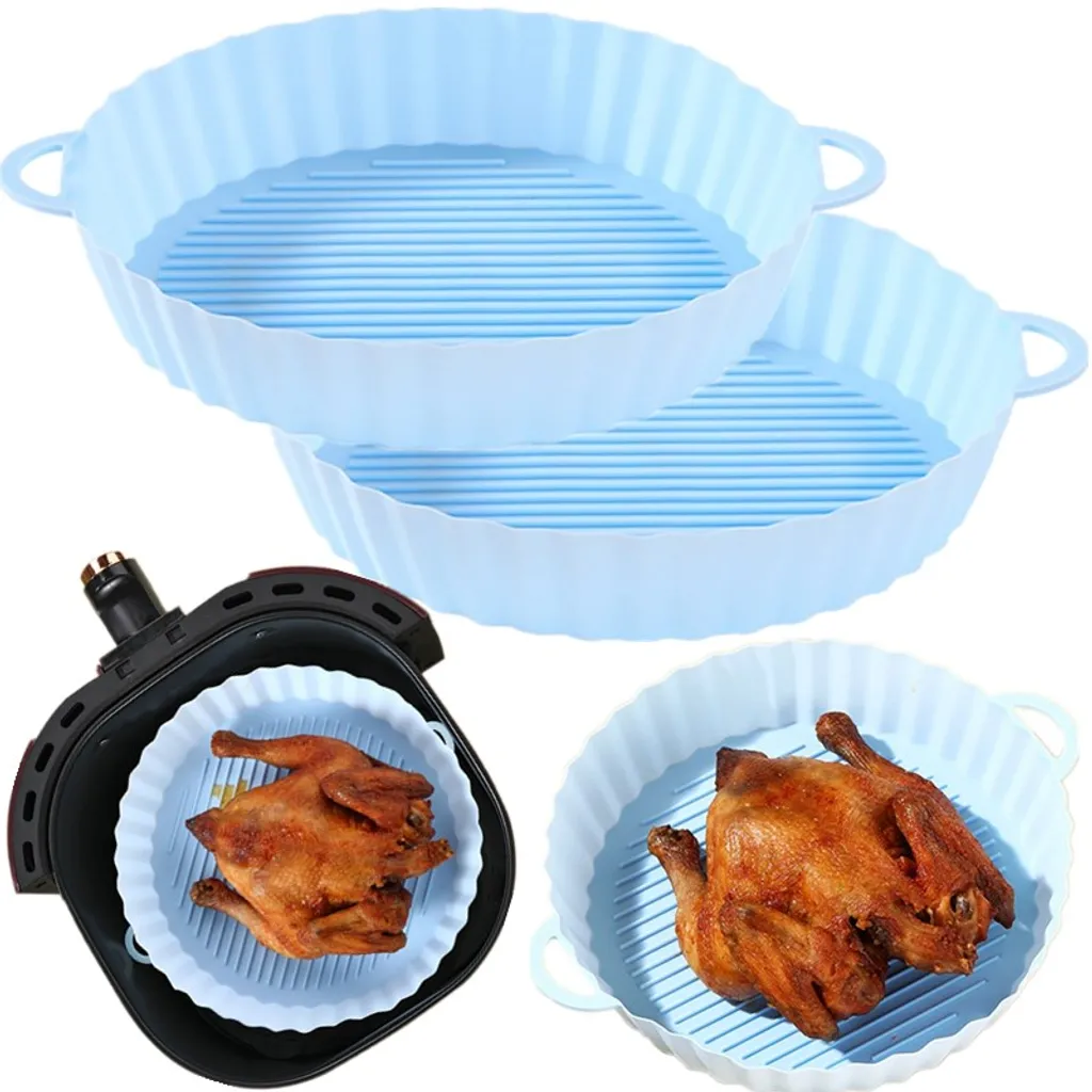 2 Stück Air Fryer Silikon Topf Wiederverwendbar Ersatzeinlagen Korb Backofen Pad Hitzebeständige Backblech Fried Pizza Heißluftfritteuse Matte Blau 18,5*21*4cm 3 2 Stück Air Fryer Silikon Topf Wiederverwendbar Ersatzeinlagen Korb Backofen Pad Hitzebeständige Backblech Fried Pizza Heißluftfritteuse Matte Blau 18,5*21*4cm