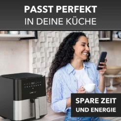 Clatronic® Heißluftfritteuse XXL - 5L Fritteuse Heißluft Für Fettfreies Frittieren, Edelstahl-Airfryer Mit Digitalem Touchscreen, 360° Air-Flow, Heißluft-Friteuse Mit 8 Programmen, 1450W - FR 3782 H -Küchen Profi 8dfea949cf74b758f023de36bd343551