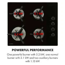 Klarstein Trifecta 4 Gaskochfeld ,4-flammig ,autark ,60 Cm ,Einbau ,Triangle-Brenner ,Erdgas/Propangas ,Sicherheitsventile ,automatische Abschaltung ,Gusseisen ,Glaskeramik Ø 6 Mm ,schwarz -Küchen Profi 8edbe33cfafc8d5bdc9395d05e75d9da