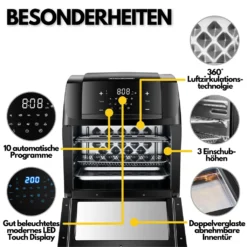 Steinborg 4-in1 Heißluftfritteuse | 12L | 1.500 W | Mit LED Touchscreen | 10 Automatische Programme | Inkl. Rezeptbuch Auf Deutsch | Frittieren, Backen, Grillen Oder Dörren | Aufwärmfunktion | Automatische Abschaltung | -Küchen Profi 8f59dc490dc0ca253ea30bfde4882f13