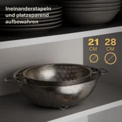 2 Nudelsiebe Aus Edelstahl Mit Mikroperforation - Groß & Klein - Spülmaschinenfest - Standfest - Für Pasta, Obst, Gemüse 15 2 Nudelsiebe Aus Edelstahl Mit Mikroperforation - Groß & Klein - Spülmaschinenfest - Standfest - Für Pasta, Obst, Gemüse -Küchen Profi 90131fd9bcf27843a5530175c54b713d