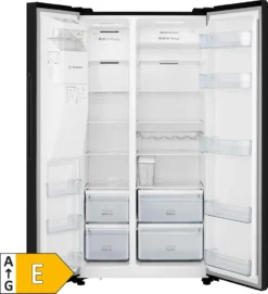 Hisense RS694N4TFE Kühl-/Gefrierkombination Side By Side NOFROST - Electronic Touch Control - Ice Crusher - Wasserspender Mit Integrierten Wassertank - Volumen 562l (371l Kühl / 185l Gefrier) - Chrom Weinregal - Inverter-Kompressor -Küchen Profi 90e08b39465d563740c8d08761c852fc