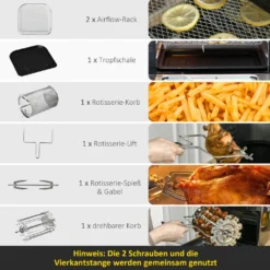 HOMCOM Heißluftfritteuse 11 L 1800W Mit 8 Menüs Zubehör Backofen Dehydrator Barbecue Für Gesundes ölfreies Fettarmes Kochen Stahl Schwarz 32 X 35,6 X 37,9 Cm -Küchen Profi 94ae59076abb99712343491cc3b26a74