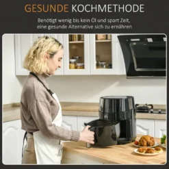HOMCOM Heißluftfritteuse 4,5 L 1500W Mit 8 Menüs LED-Display Antihaftbeschichteter Fritterkorb Für Gesundes ölfreies Fettarmes Kochen Schwarz 28 X 35,1 X 33 Cm -Küchen Profi 94bb5b78996d87b665696a7d901ee8d5