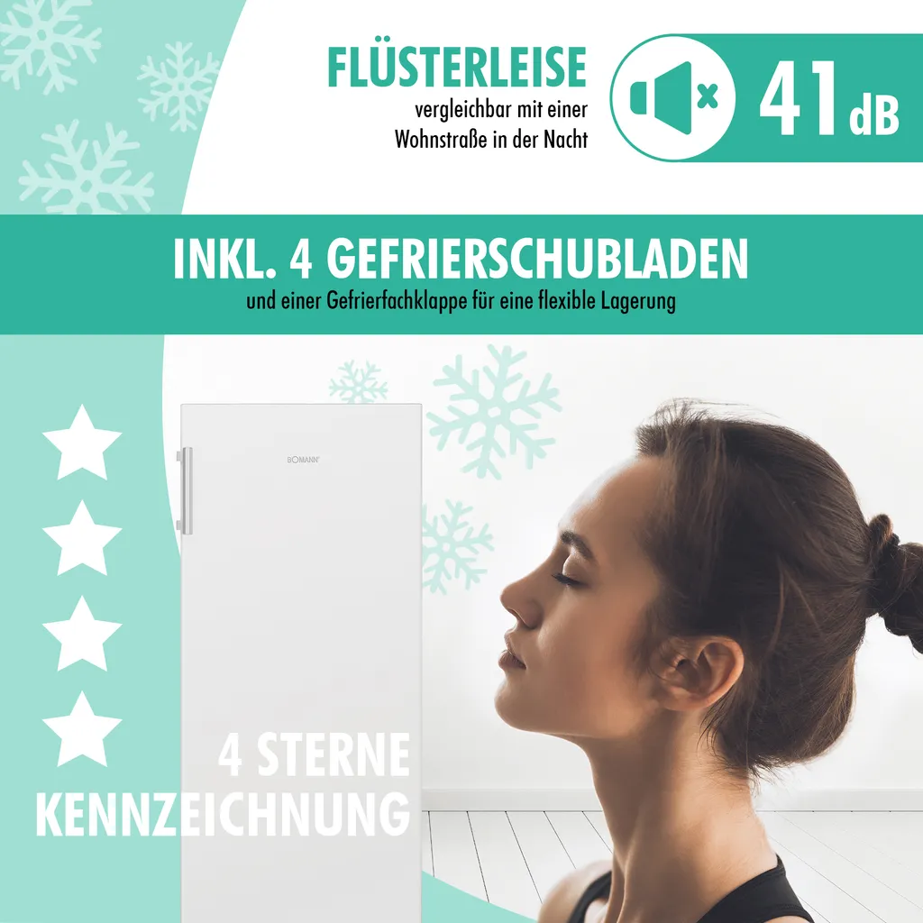 Bomann® Gefrierschrank Nofrost Freistehender 155 Liter Nutzinhalt, Total No Frost - Nie Wieder Abtauen - Schnellgefrierfunktion U. MultiAirflow-System, Türanschlag Wechselbar - GS 7325.1 Weiß 6 Bomann® Gefrierschrank Nofrost Freistehender 155 Liter Nutzinhalt, Total No Frost - Nie Wieder Abtauen - Schnellgefrierfunktion U. MultiAirflow-System, Türanschlag Wechselbar - GS 7325.1 Weiß – Bild 4