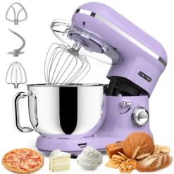 Küchenmaschine, Knetmaschine, Teigmaschine, CHeflee 1500W Multifunktion Food StandMixer Processor Zum Backen Mit 5,5 L Edelstahlschüssel, 6 Geschwindigkeiten, Inkl. Knethaken, Schneebesen, Flachrührer(Violett)