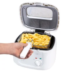 Clatronic FR 3771 Fritteuse, Geruchs- Und Fettdunstfilter, Stufenlos Regelbarer Thermostat Mit Kontrollleuchte (130 °C–190 °C), Großer Frittierkorb, 1800 W, Cool Touch-Gehäuse, Weiß -Küchen Profi 9c0e1c912a4e711d10b0034b9c026a55