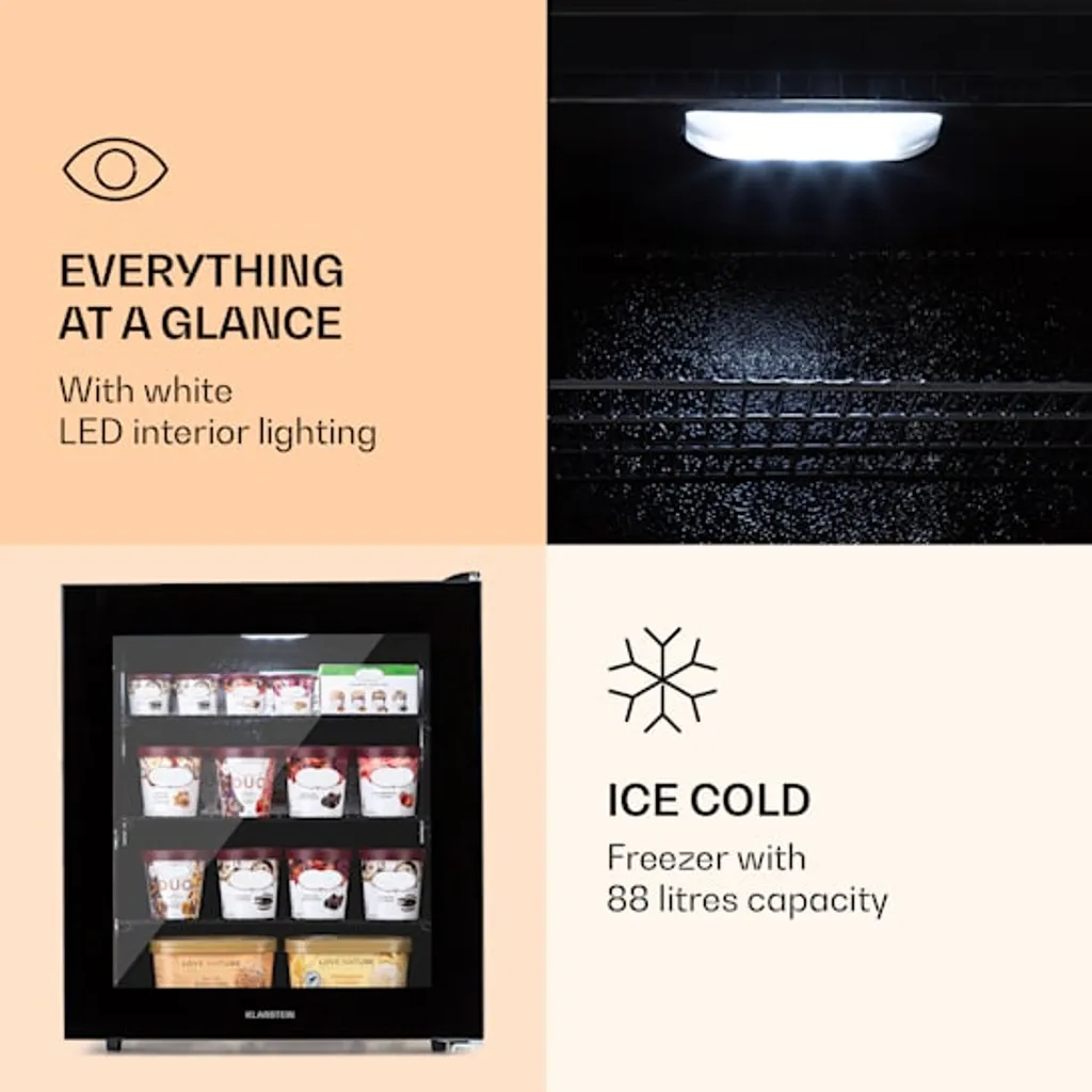 Klarstein IceAge 88 Gefrierschrank 88 Liter - 3 Etagen - Thermostat - Temperaturbereich: 0 Bis -18 °C - Kompressionskühlung - Glasfront 5 Klarstein IceAge 88 Gefrierschrank 88 Liter - 3 Etagen - Thermostat - Temperaturbereich: 0 Bis -18 °C - Kompressionskühlung - Glasfront – Bild 3