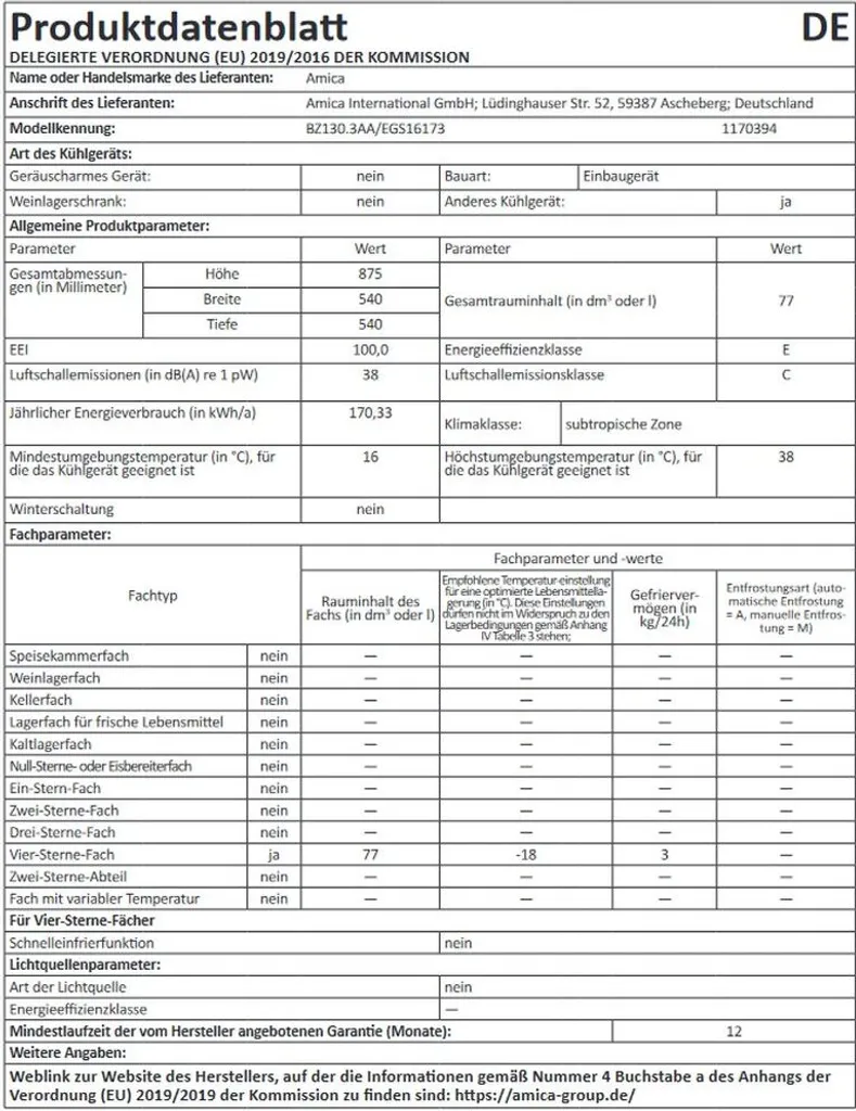 Amica EGS 16173, Gefrierschrank, 880 Mm Nische, Schlepptür-Technik, 10 Amica EGS 16173, Gefrierschrank, 880 Mm Nische, Schlepptür-Technik, – Bild 8