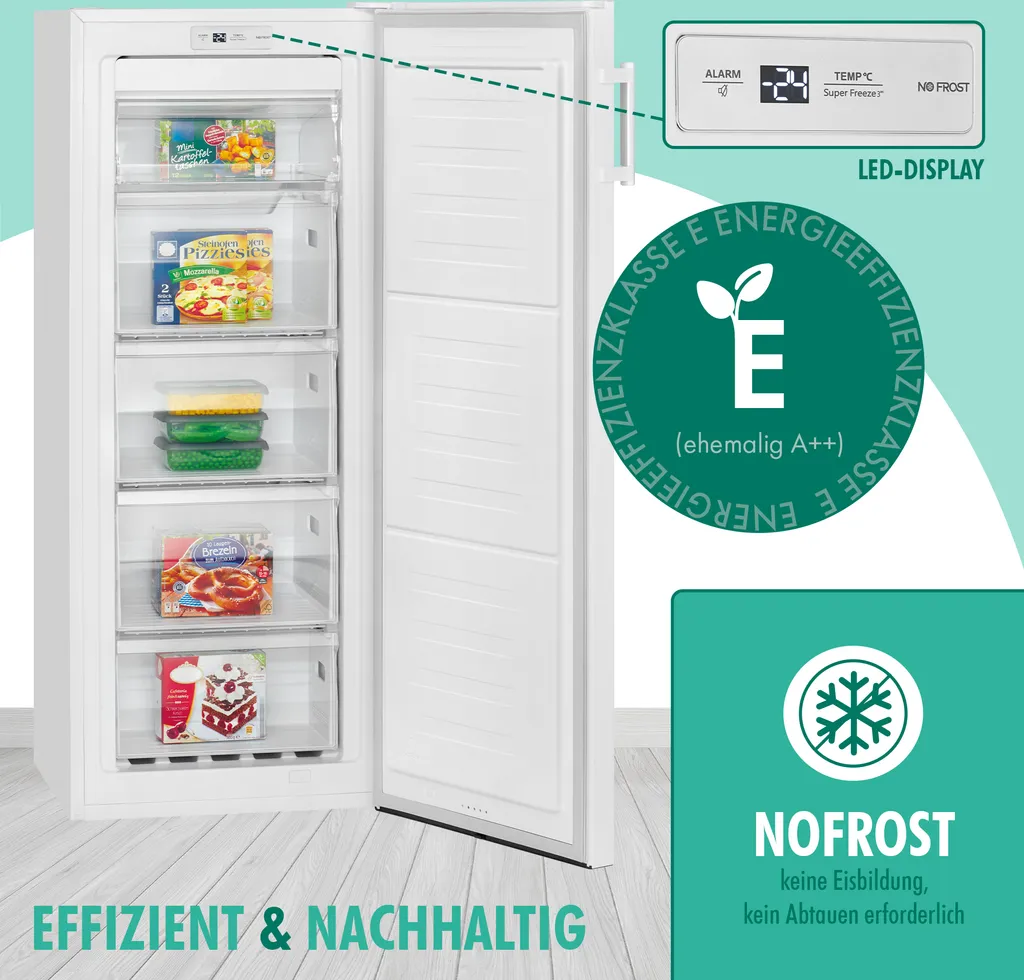 Bomann® Gefrierschrank Nofrost Freistehender 155 Liter Nutzinhalt, Total No Frost - Nie Wieder Abtauen - Schnellgefrierfunktion U. MultiAirflow-System, Türanschlag Wechselbar - GS 7325.1 Weiß 4 Bomann® Gefrierschrank Nofrost Freistehender 155 Liter Nutzinhalt, Total No Frost - Nie Wieder Abtauen - Schnellgefrierfunktion U. MultiAirflow-System, Türanschlag Wechselbar - GS 7325.1 Weiß – Bild 2