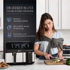BALTER Heißluftfritteuse Mit Doppelkammer HL-850D, 9L (5,5L + 3,5L), 2 Speisen Gleichzeitig, 9 Programme , Friteuse Ohne Öl, Dual Zone, Airfryer, Heis -Küchen Profi a26d484cc01dac074886a5a3f291e3ef