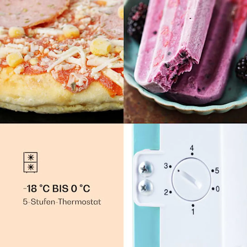 Klarstein Laika 60L Gefrierschrank , 60 Liter , 4-Sterne-Gefrierfach , 3 Schubladen , Temperatur: -18 Bis 0 °C , 5-stufiger Thermostat , 41 DB , Retro-Look 7 Klarstein Laika 60L Gefrierschrank , 60 Liter , 4-Sterne-Gefrierfach , 3 Schubladen , Temperatur: -18 Bis 0 °C , 5-stufiger Thermostat , 41 DB , Retro-Look – Bild 5