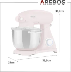 AREBOS Retro Küchenmaschine 1800W, Knetmaschine Mit 6L Edelstahl-Rührschüssel, Geräuscharm, 6 Geschwindigkeiten, Rosa -Küchen Profi a7b1d6456cbb66237dac2981fde4a16c