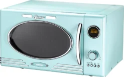 Melissa 16330131 Retro Mikrowelle/1000 Watt/23 Liter Garraum,Design Mikrowelle Mit Grill/Pepermint Mint Baby Blue