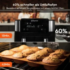 ULTENIC K20 Heißluftfritteuse, 3.8*2L XXL, 2850W, Doppelkammer - Touchscreen - Online - Rezepte -Küchen Profi ac7da8574c4342428b7826e2e1e97164