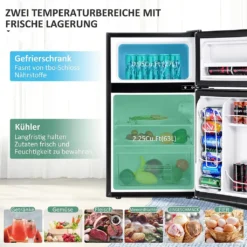 COSTWAY 90L Kühlschrank 64L Kühlteil 26 L Gefrierteil Kühl-Gefrier-Kombination Mit LED-Beleuchtung Mini Kühlschrank Grau -Küchen Profi ad22928fb3261d9f895515a64eea7bf4