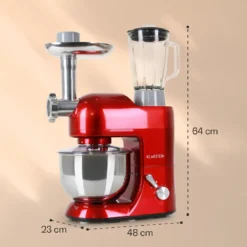 Klarstein Lucia Rossa Küchenmaschine Mixer (1200 Watt, 5 Liter Rührschüssel, Fleischwolf, Saftpresse ) - Rot -Küchen Profi ae917b2a077cf742b97e5bfebd2991e8