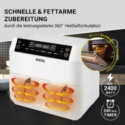 N8WERK Doppel-Heißluftfritteuse - 7,6l Heißluft Fritteuse Friteuse Fritöse XL Air Fryer Edelstahl Doppelkorb 2x 3,8L -Küchen Profi ae92a0edcef2f64252cbdf3fd61254b1