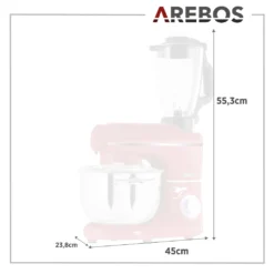 AREBOS 6-in-1 Küchenmaschine 1500W, Fleischwolf, Blender, Nudelmaschine, Knetmaschine Mit Edelstahl-Schüssel 5,5 L, Rot -Küchen Profi af705397d953263884f731ac854c3de2