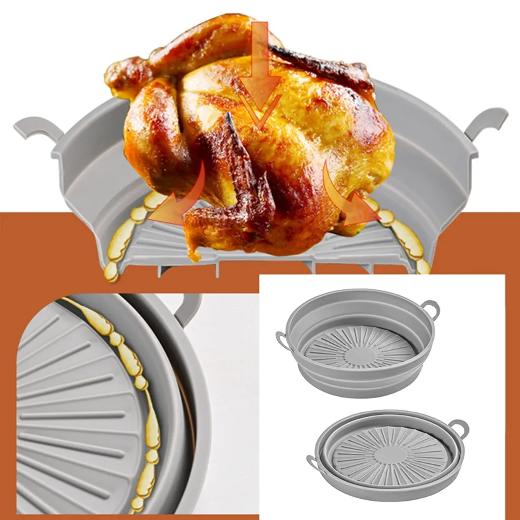 7.5'' Zusammenklappbarer Heißluftfritteusen-Silikontopf Grau Silikon Backkorb Kompaktfriteusen 9 7.5'' Zusammenklappbarer Heißluftfritteusen-Silikontopf Grau Silikon Backkorb Kompaktfriteusen – Bild 7
