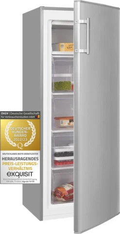 Exquisit Gefrierschrank GS230-H-040E Inoxlook | Nettoinhalt: 168L | EEK: E | Inoxlook