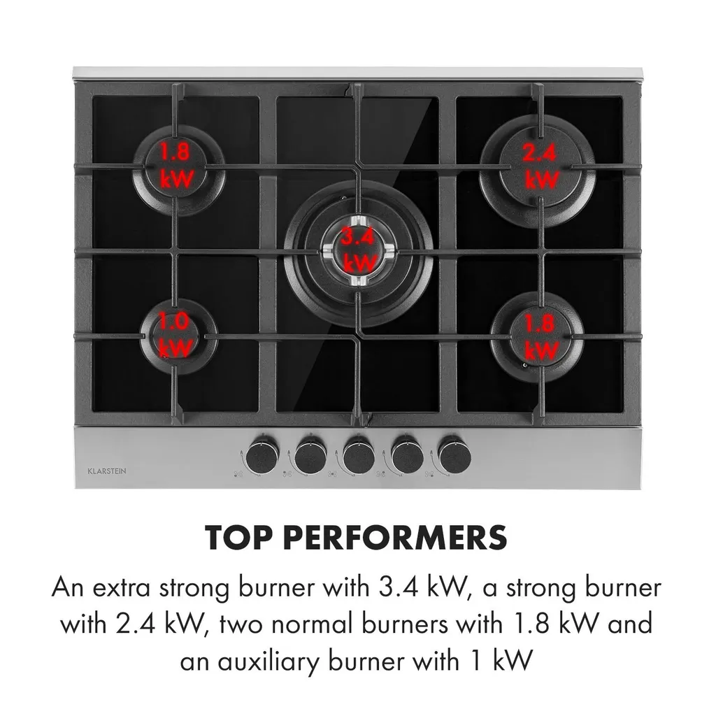 Klarstein Alchemist 5 Zonen Gaskochfeld , 5-flammig , Autark , 68 Cm , Einbau , Aluminium-Brenner , Stark-Brenner , Erdgas/Butangas , Edelstahl , Automatische Abschaltung , Topfträger Aus Gusseisen , Glaskeramik , Inkl. Schlauch Und Druckminderer , Schwarz 8 Klarstein Alchemist 5 Zonen Gaskochfeld , 5-flammig , Autark , 68 Cm , Einbau , Aluminium-Brenner , Stark-Brenner , Erdgas/Butangas , Edelstahl , Automatische Abschaltung , Topfträger Aus Gusseisen , Glaskeramik , Inkl. Schlauch Und Druckminderer , Schwarz – Bild 6