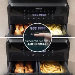 Princess 182074 Doppelkorb Heißluftfritteuse 2x 4 L 2x 1600 W Ohne-Öl Timer -Küchen Profi b10242ade5c5ae99bfd159436a8a8b71