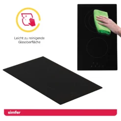 Simfer 30 Cm Glaskeramikkochfeld BIH 3025, Autarkes Elektro-Kochfeld, Glaskeramikkochfeld - 2 Kochzonen, 9 Leistungsstufen, Touch-Bedienung, Restwärmeanzeige, Kindersicherung, Rahmenlos -Küchen Profi b34f230c7102ee6e5fb1dfdbd37c5a46