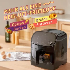KYVOL Heißluftfritteuse XXL, 5,7L Heißluft-Fritteuse Mit Digitalem LED-Touchscreen, Fritteusen Airfryer Mit Sichtfenster 8 Kochprogrammen, Rezepte Auf Deutsch, Antihaft-Frittierkörben, Ohne Fett, 1350W -Küchen Profi b54d550f4be4abe6ea9d9faea03f0f8c