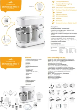 Küchenmaschine GRATUSSINO MAXO II ETA002390080, 1000 W, Getriebe Mit Metallausführung , Planeten-Rührwerk -Küchen Profi b807adf97b5cd2e4052854409c4a5d92
