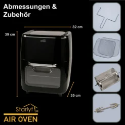 Starlyf® Air Oven XXL – 12 Liter Heißluftfriteuse Mit 10 Programmen Und Rotisserie-Funktion, Drehspieß, LED Display Mit Touch Screen, 1700 Watt , Ohne ÖL - Airfryer, Heißluft, Fritteuse, Heißluftofen, Backofen, Dehydrator, Grill -Küchen Profi b8a2bf5577a540a730d1337b4e98fd13