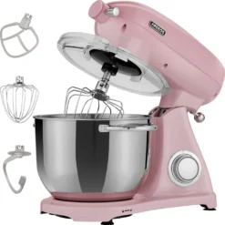 AREBOS Retro Küchenmaschine 1800W, Knetmaschine Mit 6L Edelstahl-Rührschüssel, Geräuscharm, 6 Geschwindigkeiten, Rosa