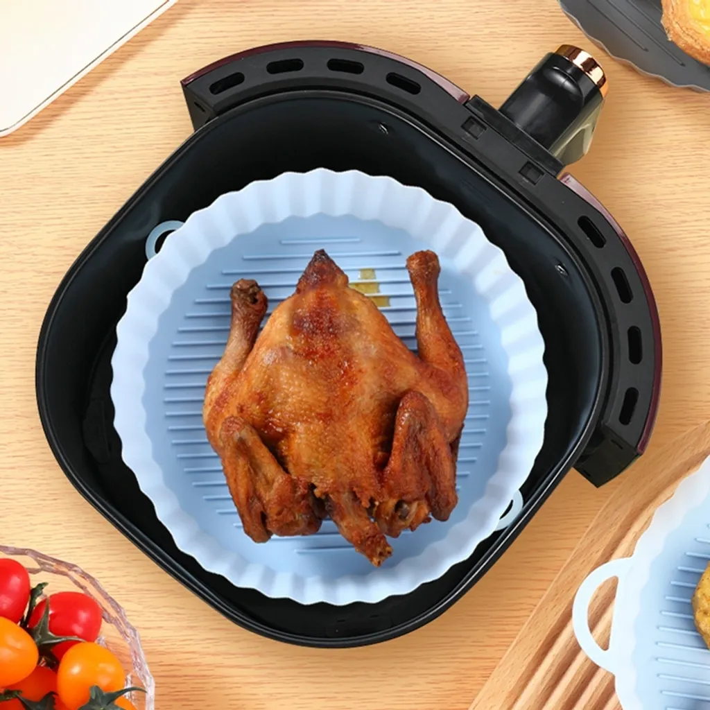2 Stück Air Fryer Silikon Topf Wiederverwendbar Ersatzeinlagen Korb Backofen Pad Hitzebeständige Backblech Fried Pizza Heißluftfritteuse Matte Blau 18,5*21*4cm 6 2 Stück Air Fryer Silikon Topf Wiederverwendbar Ersatzeinlagen Korb Backofen Pad Hitzebeständige Backblech Fried Pizza Heißluftfritteuse Matte Blau 18,5*21*4cm – Bild 4