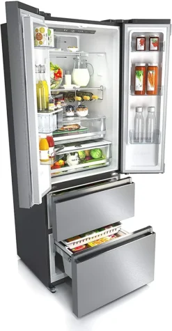 Hisense RF632N4WIE French Door Kühl-Gefrierkombination/ NoFrostPlus/ Inverter-Kompressor/ Wasserspender/ CrispZone/ 200 Cm/ Kühlteil 336 L/ Gefrierteil 149 L/ 38 DB/ 295 KWh/ Jahr/ Inox-Look -Küchen Profi bd950c32a2cae9e2dbf91e9e5e0c1c80