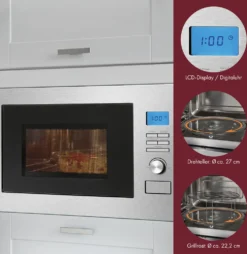 Bomann 3in1 Einbau-Mikrowelle Mit Grill Und Heißluft, 25 L Garraum, 8 Automatikprogramme, Auftaufunktion, Inkl. Grillrost Und Drehteller (Ø 27 Cm), 900 Watt, Edelstahl, MWG 3001 H EB -Küchen Profi be3b865390eaf76aa53e5298b21f33c0