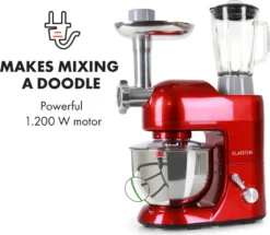 Klarstein Lucia Rossa Küchenmaschine Mixer (1200 Watt, 5 Liter Rührschüssel, Fleischwolf, Saftpresse ) - Rot -Küchen Profi bfe515975f0a0bdf0b142ae023e16e2d