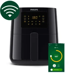 Philips Airfryer Essential, Heißluftfriteuse, App-Steuerung, 0.8 Kg, Touchscreen, Schwarz (HD9255/90)