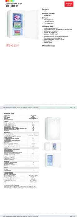 Amica GS 15496 W, Gefrierschrank, 85 Cm Höhe, Weiß, -Küchen Profi c20c79dd776d66b3bbf7ec60ac5934ea