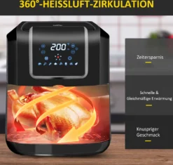 HOMCOM Heißluftfritteuse 6,5 L 1700W Mit 8 Menüs LED-Display Antihaftbeschichteter Korb Für Gesundes ölfreies Fettarmes Kochen Schwarz 36,5 X 29 X 33,8 Cm -Küchen Profi c393091b2cfa48dce050286214b87be0
