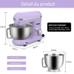 Küchenmaschine, Knetmaschine, Teigmaschine, CHeflee 1500W Multifunktion Food StandMixer Processor Zum Backen Mit 5,5 L Edelstahlschüssel, 6 Geschwindigkeiten, Inkl. Knethaken, Schneebesen, Flachrührer(Violett) -Küchen Profi c6cf686b25a00338499d7b4e224e04c1