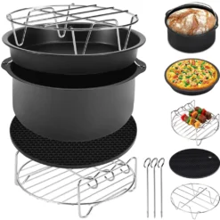 Monzana Heißluftfritteuse Zubehör 8tlg. Fritteuse Set Inkl. Brotbackkorb 3,6L Pizzapfanne Silikonpfanne Grillrost Spieße -Küchen Profi c8373a542b9c37cd3442446a90c11015