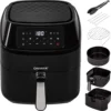ONVAYA® Heißluftfritteuse | Airfryer XXL | Fritteuse Ohne Öl & Fett | Für 5-6 Personen | Mit LED-Display | 10 Programme | 1700 W | Inkl. Backform & Grillrost Mit Spießen
