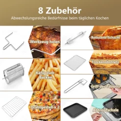 COSTWAY 13L Heißluftfritteuse, 8 In 1 Heißluft Backofen, Luftfritteuse 1700W Fritteuse Airfryer Mit 60min Timer, 45-200℃ Temperaturregelung -Küchen Profi cb65e0a98d03c75e14625d28355f0513