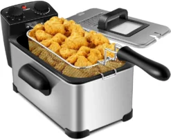 COSTWAY Elektrische Fritteuse 2000W / 3,5L / Edelstahl/Sichtfenster / 60min Timer / 150℃ Bis 190℃