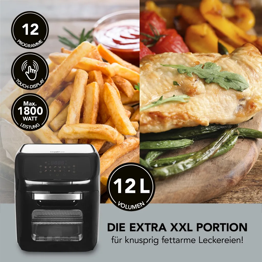 MAXXMEE Heißluft-Fritteuse Digital - 12 L Fassungsvermögen - Schwarz Heißluft Fritteuse Friteuse Fritöse Airfryer 12L XXL Backofen Drehgrill Digital 4 MAXXMEE Heißluft-Fritteuse Digital - 12 L Fassungsvermögen - Schwarz Heißluft Fritteuse Friteuse Fritöse Airfryer 12L XXL Backofen Drehgrill Digital – Bild 2