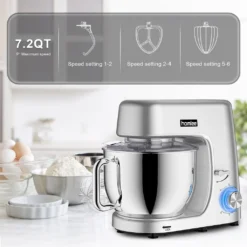 Homlee Küchenmaschine,Mit Knet- Und RüHrfunktion Leistungsstarke 1800W Küchenmaschine Mit GroßEr 7.2 Liter EdelstahlschüSse Inkl. RüHraufsatz, Knethaken & Schneebesen,Spritzschu -Küchen Profi cc19a24bb2c038d78fd03d4e64d79971