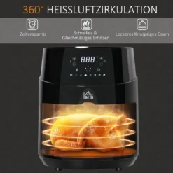 HOMCOM Heißluftfritteuse 4,5 L 1500W Mit 8 Menüs LED-Display Antihaftbeschichteter Fritterkorb Für Gesundes ölfreies Fettarmes Kochen Schwarz 28 X 35,1 X 33 Cm -Küchen Profi cdf9cdb9b7b2d903ffd046f7a69bb2f9
